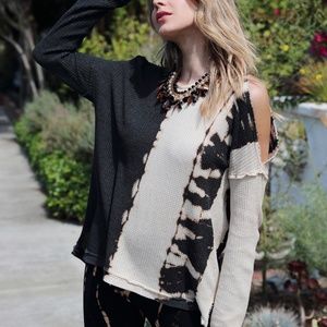 Tie Dye Cold Shoulder Long Sleeve Hoodie